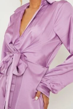 Vestito A Trapezio Midi In Raso Con Laccetti Davanti -Negozio al dettaglio Vestiti gzz09497 lilac xl 3