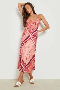 Vestito Pull-on Con Stampa Stile Foulard E Spalline -Negozio al dettaglio Vestiti gzz09745 pink xl 2