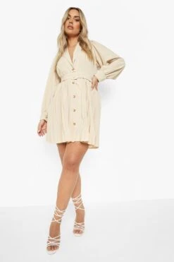 Vestito Skater Plus Size Con Blazer A Pieghe E Cintura -Negozio al dettaglio Vestiti gzz10297 stone xl 2