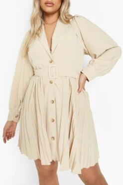 Vestito Skater Plus Size Con Blazer A Pieghe E Cintura -Negozio al dettaglio Vestiti gzz10297 stone xl 3