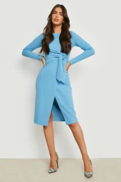 Vestito Scaldacuore Midi Con Dettaglio Annodato 6 Vestito Scaldacuore Midi Con Dettaglio Annodato -Negozio al dettaglio Vestiti gzz10398 azure xl 2