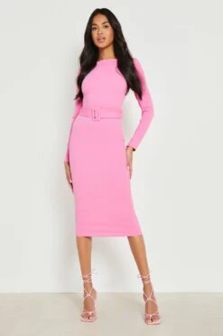 Vestito Midi Con Scollo A Barchetta E Cintura 6 Vestito Midi Con Scollo A Barchetta E Cintura -Negozio al dettaglio Vestiti gzz10399 candy20pink xl 2