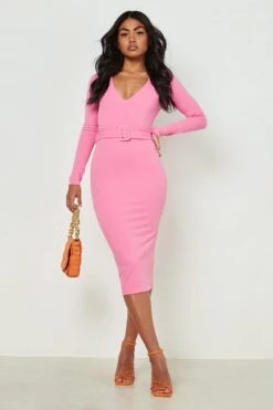 Vestito Midi Con Intaglio Sullo Scollo E Cintura