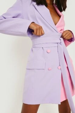 Vestito Blazer Con Fascia In Vita Stile Obi A Contrasto -Negozio al dettaglio Vestiti gzz10425 lilac xl 3