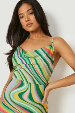 Vestito Midi Petite In Raso Con Stampa Astratta E Scollo A Cappuccio 7 Vestito Midi Petite In Raso Con Stampa Astratta E Scollo A Cappuccio -Negozio al dettaglio Vestiti gzz11364 green xl 3