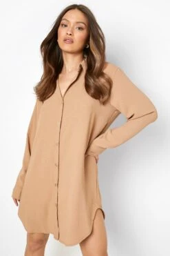 Vestito Camicia Oversize Con Trama In Rilievo -Negozio al dettaglio Vestiti gzz11510 sand xl 3