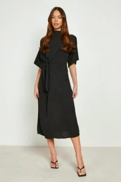 Vestito Midi Con Trama In Rilievo, Dettagli Annodati E Scollo A Cappuccio 6 Vestito Midi Con Trama In Rilievo, Dettagli Annodati E Scollo A Cappuccio -Negozio al dettaglio Vestiti gzz11511 black xl 2