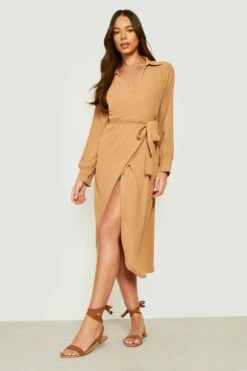 Vestito Camicia A Incrocio Con Trama E Cintura