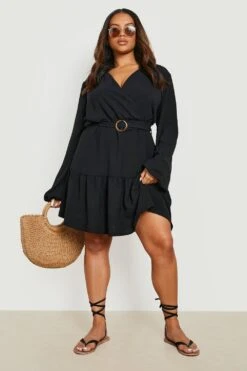 Vestito Skater Plus Size Con Cintura E Fibbia Color Tartaruga -Negozio al dettaglio Vestiti gzz11606 black xl 2