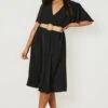 Vestito Midi Plus Size Con Cintura In Rafia E Maniche Ad Angelo