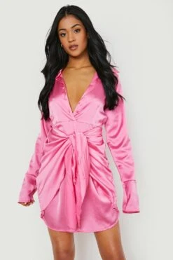 Vestito Camicia Tall A Incrocio Con Laccetti -Negozio al dettaglio Vestiti gzz11876 pink xl 2