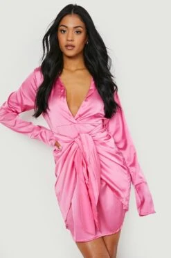 Vestito Camicia Tall A Incrocio Con Laccetti -Negozio al dettaglio Vestiti gzz11876 pink xl 3