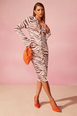 Vestito Camicia Midi In Jersey Con Bottoni Frontali