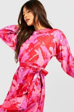 Vestito Skater In Fantasia Tie Dye Con Cintura E Maniche A 3/4 -Negozio al dettaglio Vestiti gzz12511 pink xl 3