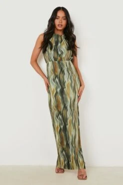 Vestito Maxi Petite Plissettato Con Stampa, Pieghe E Spacco Alla Coscia