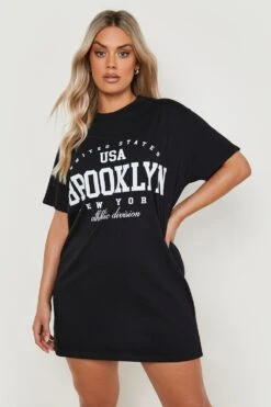 Vestito T-shirt Plus Size Oversize Con Slogan Brooklyn