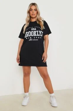 Vestito T-shirt Plus Size Oversize Con Slogan Brooklyn -Negozio al dettaglio Vestiti gzz12811 black xl 2