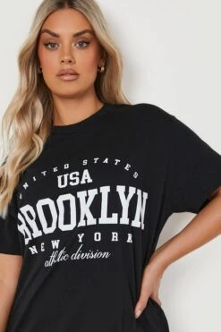 Vestito T-shirt Plus Size Oversize Con Slogan Brooklyn -Negozio al dettaglio Vestiti gzz12811 black xl 3