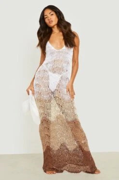 Vestito Da Mare All’uncinetto Con Scollo Rotondo Smerlato A Contrasto -Negozio al dettaglio Vestiti gzz13053 cream xl 2