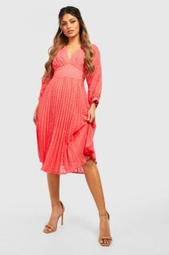 Vestito Midi In Rete Plumetis Con Pieghe E Maniche A Palloncino