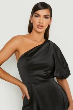 Vestito Skater Midi Monospalla Con Manica A Sbuffo -Negozio al dettaglio Vestiti gzz13699 black xl 3