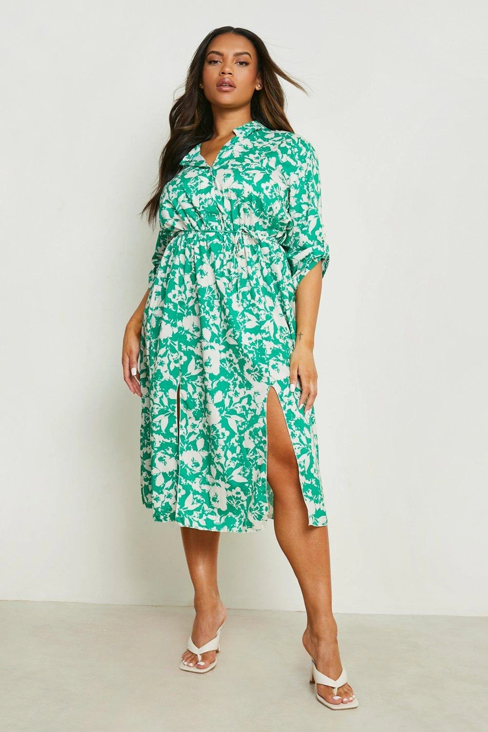 Vestito Camicia Midi Plus Size A Fiori 1 Vestito Camicia Midi Plus Size A Fiori