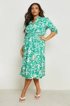 Vestito Camicia Midi Plus Size A Fiori 6 Vestito Camicia Midi Plus Size A Fiori -Negozio al dettaglio Vestiti gzz13828 green xl 2
