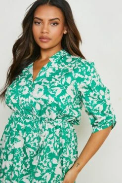 Vestito Camicia Midi Plus Size A Fiori 7 Vestito Camicia Midi Plus Size A Fiori -Negozio al dettaglio Vestiti gzz13828 green xl 3