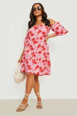 Vestito Prendisole Plus Size A Fiori Con Maniche A Sbuffo -Negozio al dettaglio Vestiti gzz13836 pink xl 2