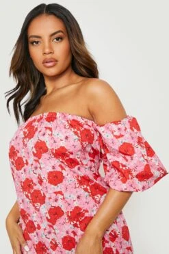 Vestito Prendisole Plus Size A Fiori Con Maniche A Sbuffo -Negozio al dettaglio Vestiti gzz13836 pink xl 3