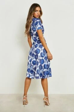 Vestito Skater Midi Con Motivi Stile Porcellana E Pieghe 5 Vestito Skater Midi Con Motivi Stile Porcellana E Pieghe -Negozio al dettaglio Vestiti gzz13854 blue xl 1