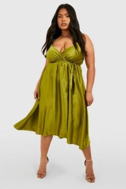 Vestito Scaldacuore Midi Plus Size In Raso Con Cintura -Negozio al dettaglio Vestiti gzz13892 chartreuse xl 2