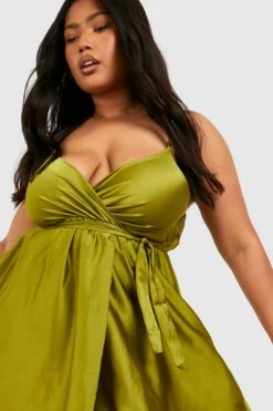 Vestito Scaldacuore Midi Plus Size In Raso Con Cintura -Negozio al dettaglio Vestiti gzz13892 chartreuse xl 3