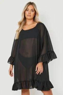 Vestito Da Mare Plus Size Con Arricciature -Negozio al dettaglio Vestiti gzz14003 black xl 2
