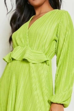 Vestito Midi Plus Size Plissettato Con Dettagli Arricciati -Negozio al dettaglio Vestiti gzz14042 green xl 3