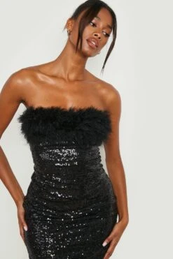 Vestito Midi A Fascia Con Paillettes E Piume 7 Vestito Midi A Fascia Con Paillettes E Piume -Negozio al dettaglio Vestiti gzz14060 black xl 3