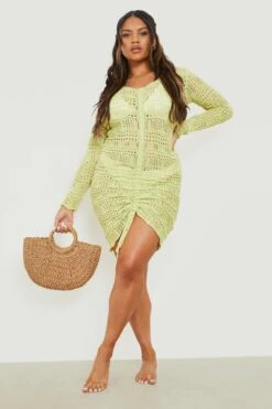 Vestito Da Mare Plus Size All’uncinetto Con Ruches 6 Vestito Da Mare Plus Size All’uncinetto Con Ruches -Negozio al dettaglio Vestiti gzz14076 lime xl 2