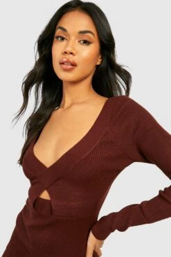 Vestito Midi In Maglia Con Cut-out -Negozio al dettaglio Vestiti gzz14644 chocolate xl 3