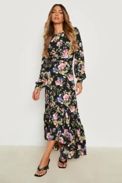 Vestito Maxi A Fiori Con Ruches E Fondo Sceso -Negozio al dettaglio Vestiti gzz14730 black xl 2