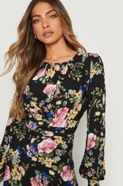 Vestito Maxi A Fiori Con Ruches E Fondo Sceso -Negozio al dettaglio Vestiti gzz14730 black xl 3