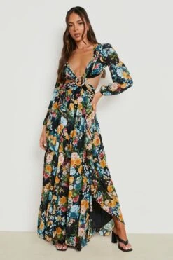 Vestito Maxi A Fiori Aperto Sul Retro Con Cut-out