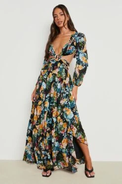 Vestito Maxi A Fiori Aperto Sul Retro Con Cut-out 6 Vestito Maxi A Fiori Aperto Sul Retro Con Cut-out -Negozio al dettaglio Vestiti gzz14732 black xl 2