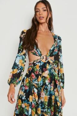 Vestito Maxi A Fiori Aperto Sul Retro Con Cut-out 7 Vestito Maxi A Fiori Aperto Sul Retro Con Cut-out -Negozio al dettaglio Vestiti gzz14732 black xl 3