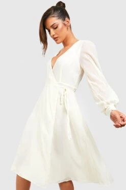 Vestito Scaldacuore Midi A Maniche Lunghe In Chiffon