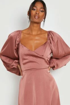 Vestito Skater Midi In Raso Con Maniche A Campana -Negozio al dettaglio Vestiti gzz14744 rose xl 3