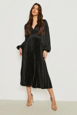 Vestito Longuette In Raso Con Pieghe E Scollo Profondo -Negozio al dettaglio Vestiti gzz14761 black xl 2