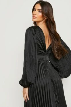 Vestito Longuette In Raso Con Pieghe E Scollo Profondo -Negozio al dettaglio Vestiti gzz14761 black xl 3