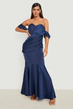 Vestito Maxi In Raso Drappeggiato Con Fondo A Sirena 6 Vestito Maxi In Raso Drappeggiato Con Fondo A Sirena -Negozio al dettaglio Vestiti gzz14765 navy xl 2