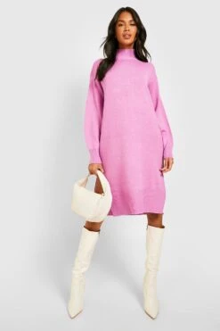 Vestito In Maglia In Colori Brillanti Con Collo Alto -Negozio al dettaglio Vestiti gzz14832 pink xl 2