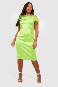 Vestito Midi Plus Size In Raso Con Piume -Negozio al dettaglio Vestiti gzz14844 lime xl 2